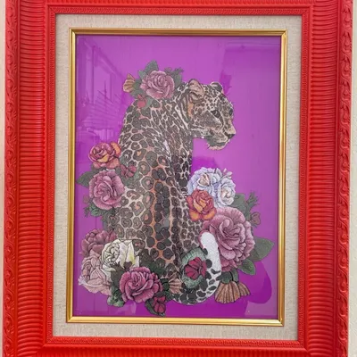 Autres décorations murales - Gems Painting Framed Art – Leopard in blooms - CHARITES GEMS
