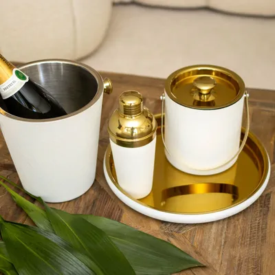 Verres - Seau à glaçons écru et doré 15 x 15 x 18,5 cm - AULICA PROM ORF DIFFUSION