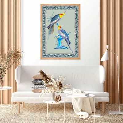 Poster - Illustration Couple de perruches australiennes - PARADISIO IMAGINARIUM