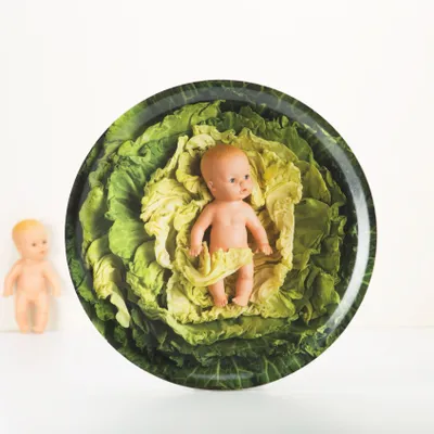 Trays - Round wooden serving tray - Baby cabbages 38 cm - MONBOPLATO