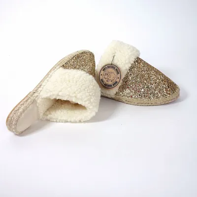 Homewear - Pantoufles femme dorées à paillettes – Laine et jute, fait main - ATELIER COSTÀ