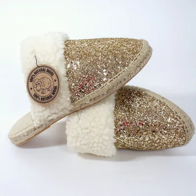 Gifts - Women's gold glitter slippers — Wool and jute, handmade - ATELIER COSTÀ