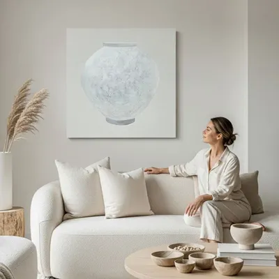 Tableaux - Lunaris — Peinture originale « Moon Jar », 70×70 cm - TREEVILLAGE
