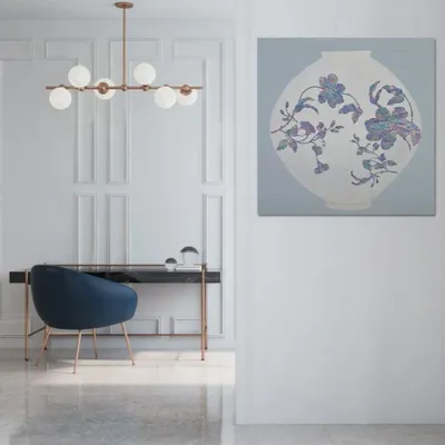 Tableaux - Cheonga — Jarre lunaire & fleurs en nacre, original, 70×70 cm - TREEVILLAGE