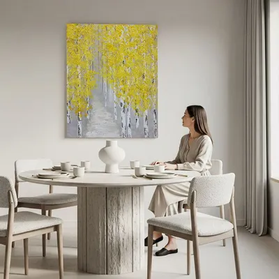 Tableaux - Esther — Feuillage doré dans une forêt de bouleaux, original, 65×80 cm - TREEVILLAGE