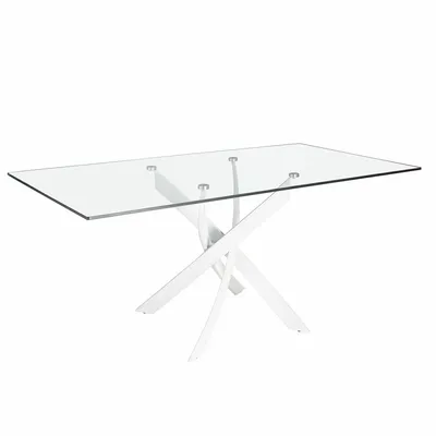 Dining Tables - Rectangular tempered glass and white steel dining table - ANGEL CERDÁ