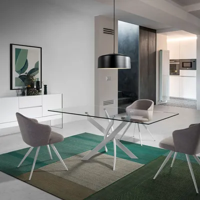 Dining Tables - Rectangular tempered glass and white steel dining table - ANGEL CERDÁ