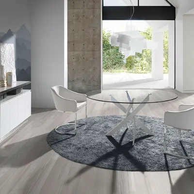 Dining Tables - Round tempered glass and white steel dining table - ANGEL CERDÁ