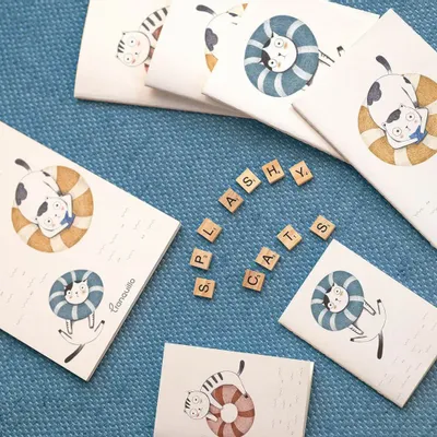Sets de bureaux  - Carnet de notes BLUE SPLASHY CAT - TRANQUILLO