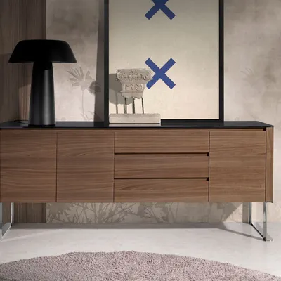 Buffets - Buffet en noyer et plateau en verre noir - ANGEL CERDÁ