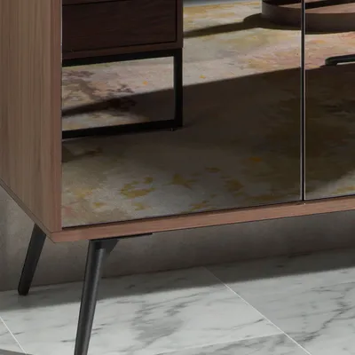 Mobilier et rangements pour bureau - Buffet en noyer avec portes miroir en verre noir - ANGEL CERDÁ