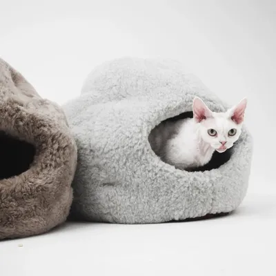 Lits - Grotte Naturelle en Laine pour Animal – Gris - MELLOW CONCEPT STORE