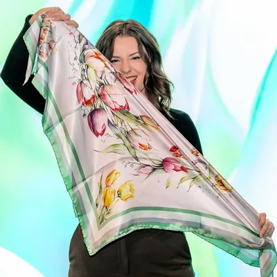 Scarves - Silk Scarf Tulips 90x90 CM - RALUFINEART
