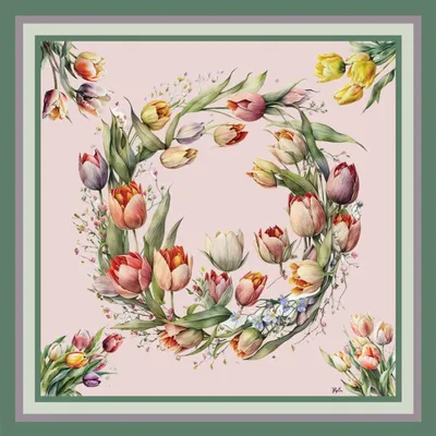 Scarves - Silk Scarf Tulips 90x90 CM - RALUFINEART