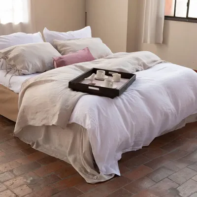 Bed linens - TRIVIA SET - Pure washed linen flat sheet with 2 pillowcases - NORA V