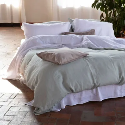 Linge de lit - ENSEMBLE TRIVIA – Drap plat en pur lin lavé avec 2 taies d’oreiller - NORA V