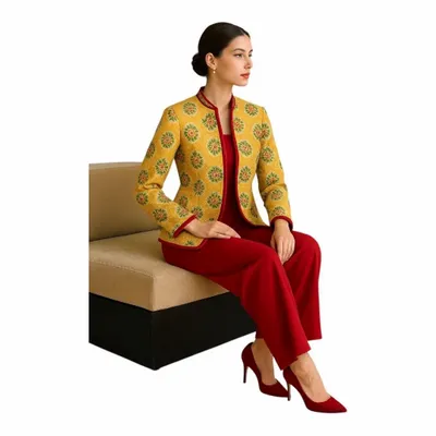 Prêt-à-porter - Veste en brocard et Pantalan carmin - BELDICONCEPT