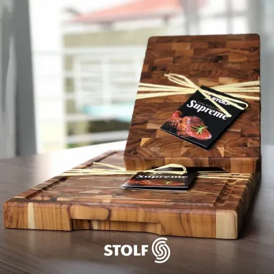 Kitchen utensils - End Grain Teak Wood Cutting Board 44cm x 29.5cm x 3.2cm - STOLF LTDA