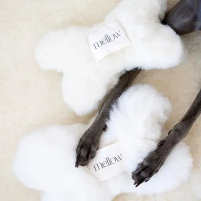 Decorative objects - Natural Sheepskin Dog Toy: Bone - White - MELLOW CONCEPT STORE