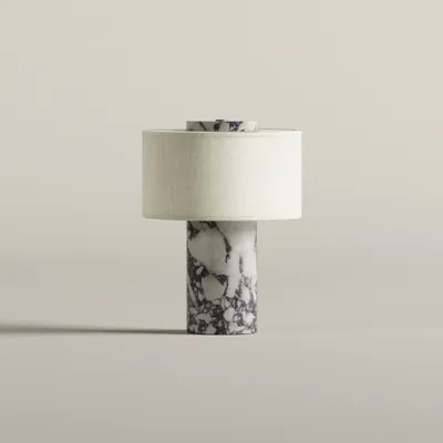 Lampes de bureau  - Auríe Portable Lamp in Linen & Calacatta Viola Marble - BLOSSHOLM