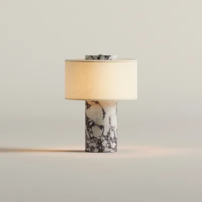 Lampes de bureau  - Auríe Portable Lamp in Linen & Calacatta Viola Marble - BLOSSHOLM