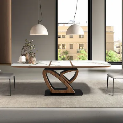 Tables Salle à Manger - Table de salle à manger ovale à rallonge en marbre de porcelaine et to - ANGEL CERDÁ