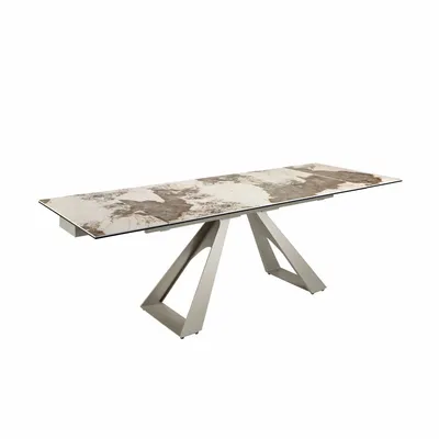Dining Tables - Rectangular porcelain marble and steel extending dining table - ANGEL CERDÁ