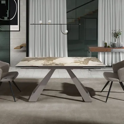 Tables Salle à Manger - Table à manger à rallonge rectangulaire marbre porcelaine et acier - ANGEL CERDÁ