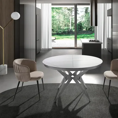 Dining Tables - Round extendable dining table in porcelain marble and grey steel - ANGEL CERDÁ