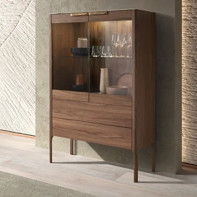 Sideboards - Walnut and fiberglass display cabinet with marble effect - ANGEL CERDÁ