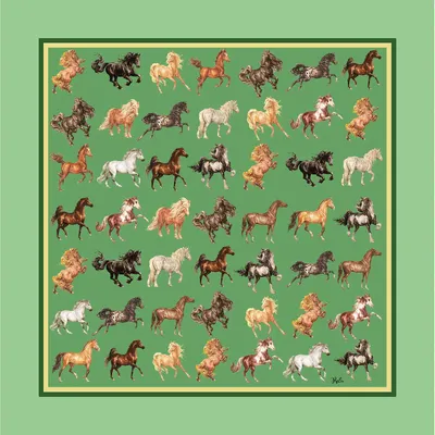 Foulards et écharpes - Foulard en Soie Chevaux Majestueux Vert 90x90 cm - RALUFINEART