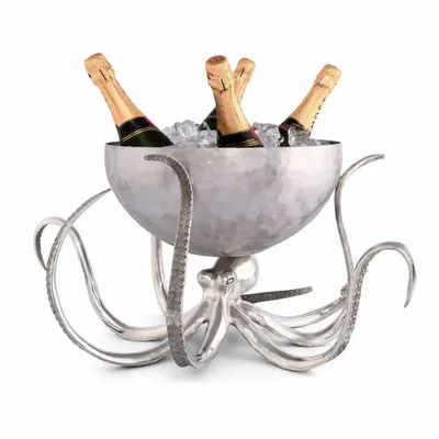 Platter and bowls - Octopus Pewter Steel Ice Tub Punchbowl - VAGABOND HOUSE