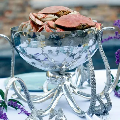 Platter and bowls - Octopus Pewter Steel Ice Tub Punchbowl - VAGABOND HOUSE