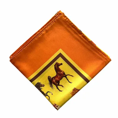 Scarves - Silk Scarf Majestic Horses Golden Orange 70X70 cm - RALUFINEART