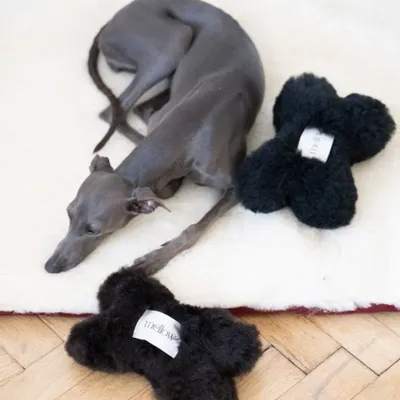 Decorative objects - Natural Sheepskin Dog Toy: Bone - Black - MELLOW CONCEPT STORE