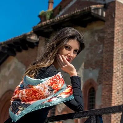 Scarves - Silk Scarf Tangerine Euphoria 90X90 CM - RALUFINEART