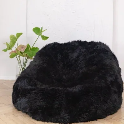 Poufs - Pouf en Peau de Mouton Naturelle – Noir - MELLOW CONCEPT STORE