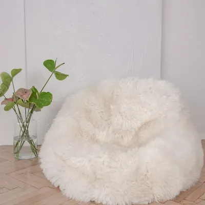 Poufs - Pouf en Peau de Mouton Naturelle – Blanc - MELLOW CONCEPT STORE