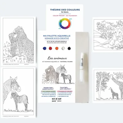 Cadeaux - Kit aquarelle nomade – Les Animaux (tout inclus) | Kit n’ Kif ® - ATELIER MANDALA