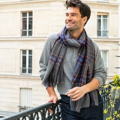 Scarves - Écharpe homme à carreaux gris foncé - AV08 PARIS