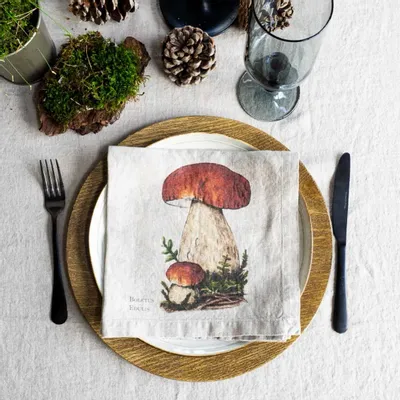 Linge de table textile - Serviettes en lavé  ǀ CHMAPIGNONS du FORET - LINOROOM 100% LINEN TEXTILES
