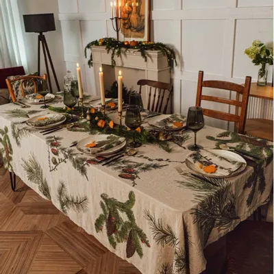 Table cloths - Shady Conifers  ǀ 100% Linen Tablecloth - LINOROOM 100% LINEN TEXTILES