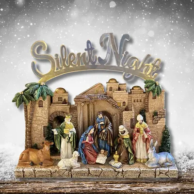 Nativity scenes and santons - Color Nativity Scene – “Silent Night” Arch with Village Background - BLUE STAR B.V.