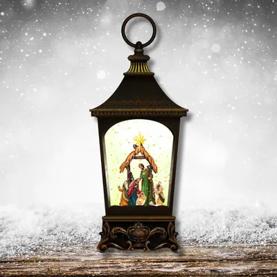 Nativity scenes and santons - Classic LED Nativity Lantern with Glitter, Warm White Light, Timer & DC - BLUE STAR B.V.