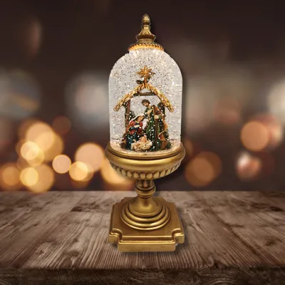 Nativity scenes and santons - Pedestal LED Nativity Dome with Glitter, Warm White Light, Timer & DC - BLUE STAR B.V.