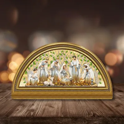 Nativity scenes and santons - Arched LED Nativity Scene with Tree Motif, Warm White Light, Timer & DC - BLUE STAR B.V.