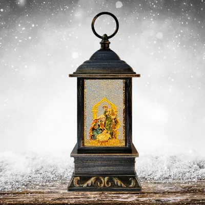 Nativity scenes and santons - Compact LED Nativity Lantern with Music, Warm White Light, Glitter & DC - BLUE STAR B.V.