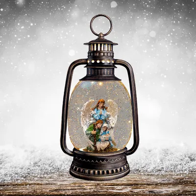 Nativity scenes and santons - Guardian Angel LED Lantern with Music, Warm White Light, Glitter & DC - BLUE STAR B.V.