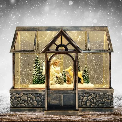 Nativity scenes and santons - LED Woodland Angel Lantern House with Music, Warm White Light, Glitter & DC - BLUE STAR B.V.