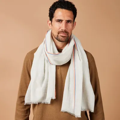 Foulards et écharpes - Chèche homme rayé bleu ciel blanc SIDI KAOUKI - AV08 PARIS